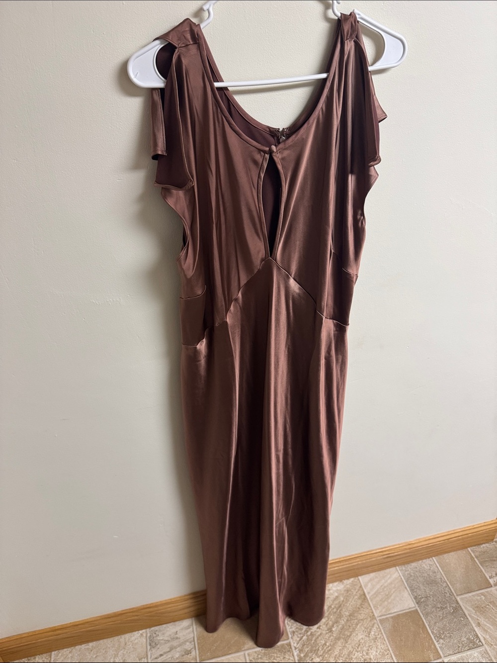 Old Navy Brown Cold-Shoulder Maxi Dress with Front Keyhole